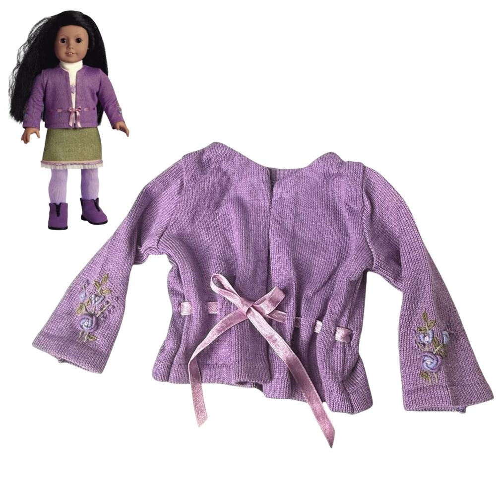 American Girl Today Sweater Go Anywhere Meet Outfit Top Purple Ribbon Tie 2002